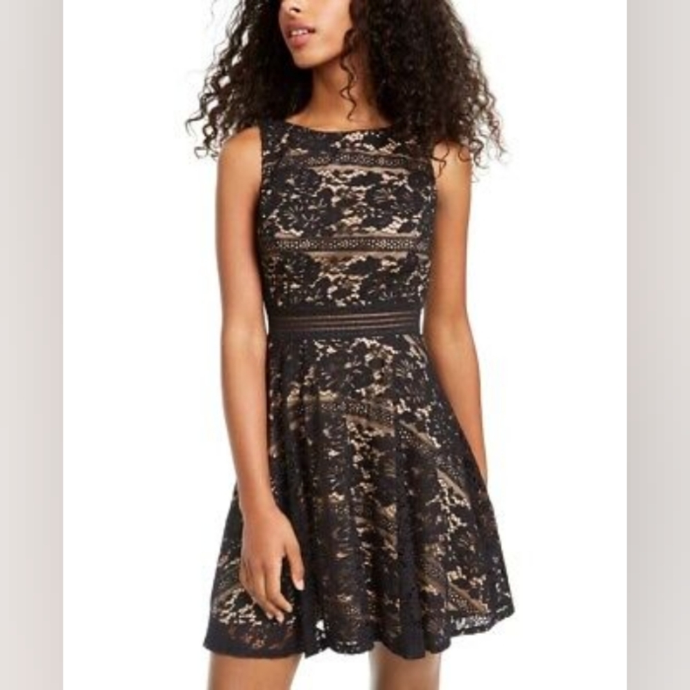 Black lace tan body dress